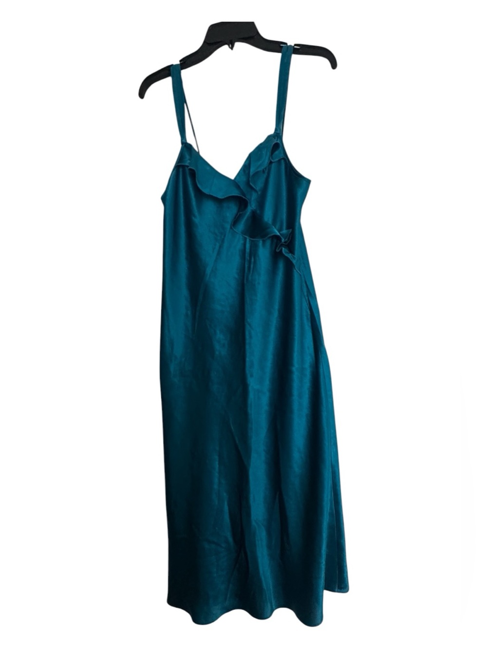 Morgan Taylor Teal Ruffle Slip Dress Womens’s Gown